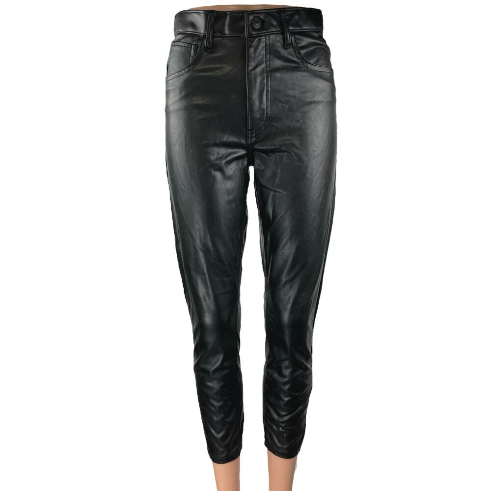 Abercrombie & Fitch Black Vegan Faux Leather Skinny High Rise Trousers Pants 4